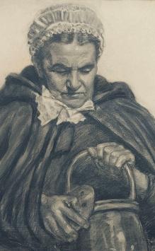 Andrée Algrain met een kunstwerk op papier