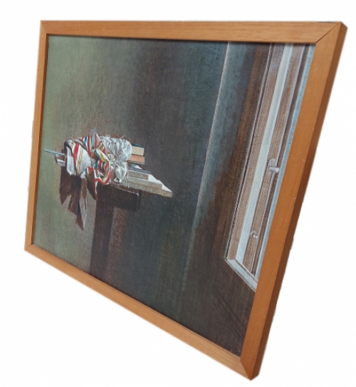 Stilleven, gevuld schab aan de muur