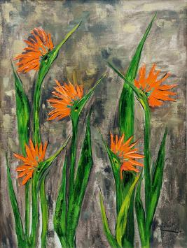 Schilderes Annie Van de Boel  met een kunstwerkje