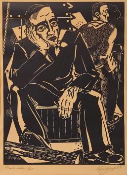 Antoon Herckenrath  met een grafisch kunstwerk