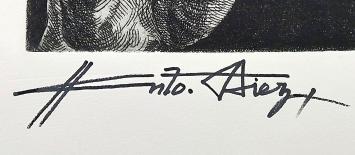 De Belgische kunstschilder Anto Diez met grafisch kunstwerk