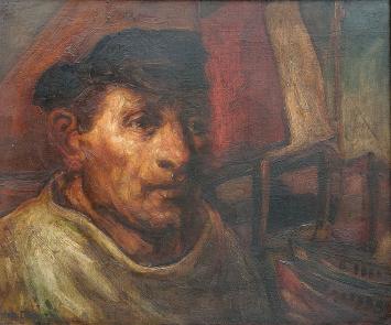 De begische schilder Anto Diez met een schilderij