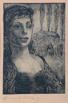 Anto Diez met kunstwerk, portret dame