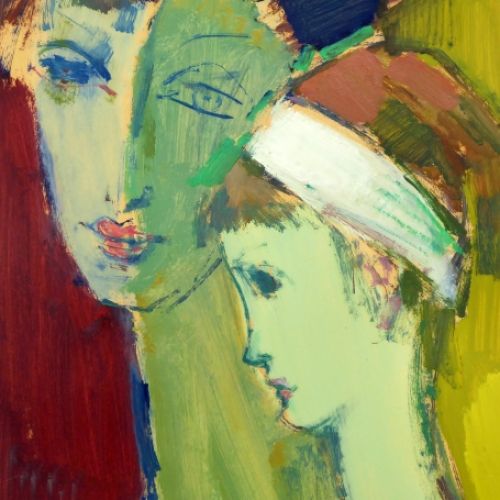 Anto Diez met kunstwerk moeder en dochter