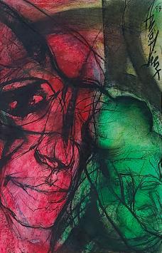 Anto Diez met kunstwerk uit 1983