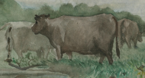Paul Van Dessel met een aquarel uit 1985