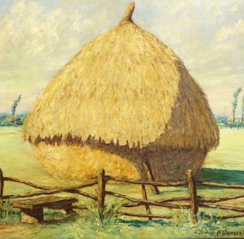 Armand van der Elst met een olieverfschilderij