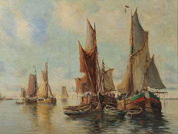 Henri Arden met boten op het water