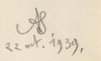 Kunstwerkje op papier uit 1939 van A. Jamar