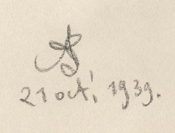 Kunstwerkje op papier uit 1939 van A. Jamar