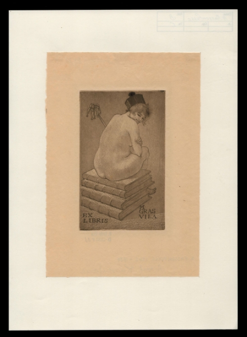 Armand Rassenfosse met een ets, een ex libris