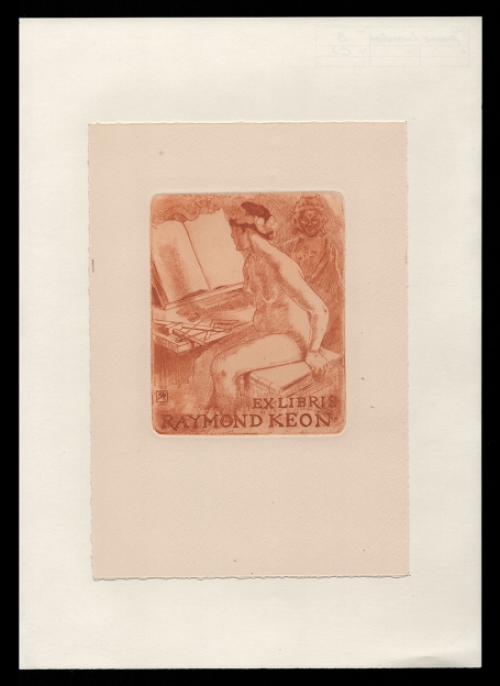 Armand Rassenfosse met een ets, een ex libris