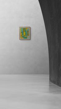Abstract schilderij, geel-groen-blauwe vlakken