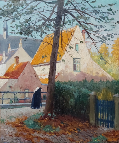 Schilderij van het Begijnhof te Brugge