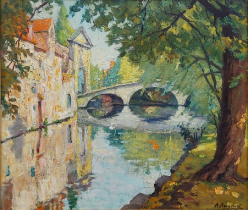 Schilderij van het Begijnhof te Brugge
