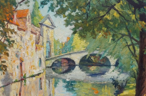 Belgische kunstenaar Arthur Haeghebaert met een zicht op Brugs tafereel