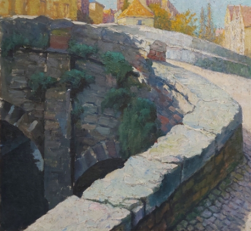Belgische kunstenaar Arthur Haeghebaert met een zicht de Augustijnenbrug