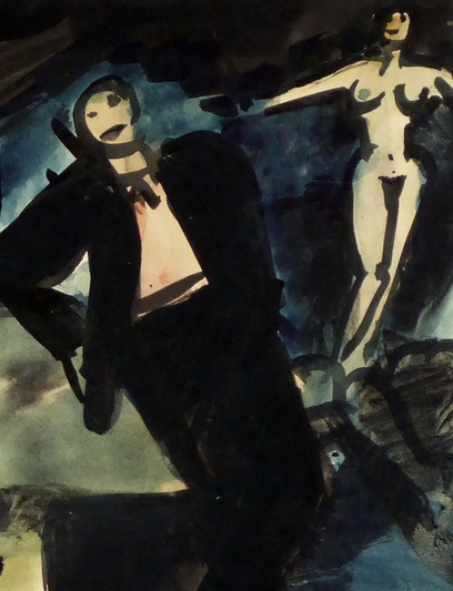 De Belgische kunstenaar Charles Counhaye met een aquarel