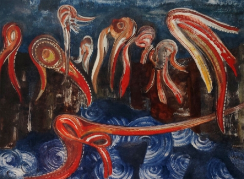 Aubin Pasque met een werkje Monotype