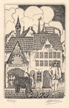 Belgische graficus Eddy Ausloos met een ets, 1979
