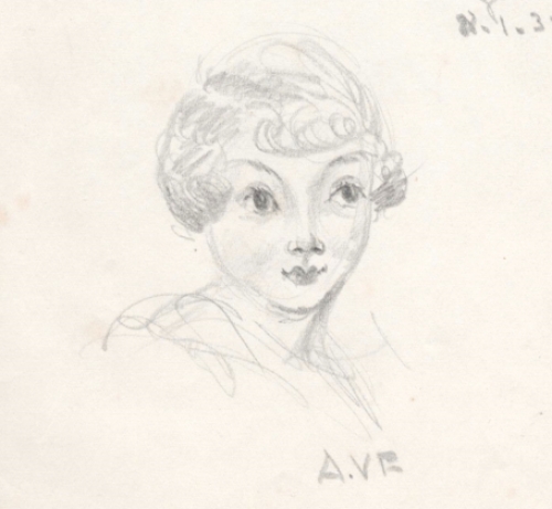 Tekening uit 1938 van de Belgische kunstenares  Agnes Van De Veegaete