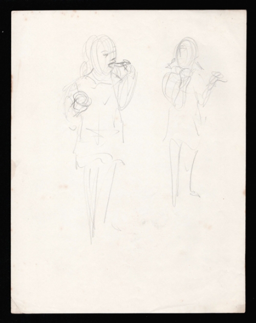 Agnes Van De Veegaete met een potloodtekening