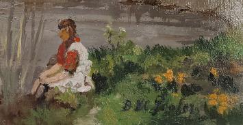 Bernard De Pooter met een schilderij uit 1952