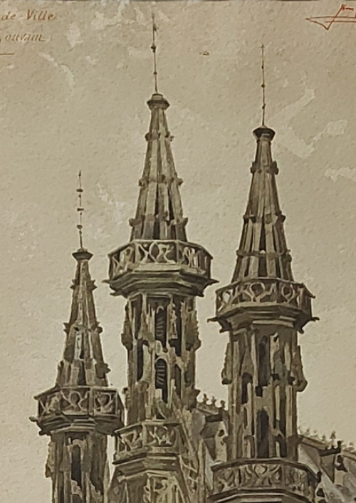 Waterverfschilderij van de Belgische kunstenaar Jean Baes