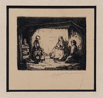 Belgische etser Dirk Baksteen met een kleine ets