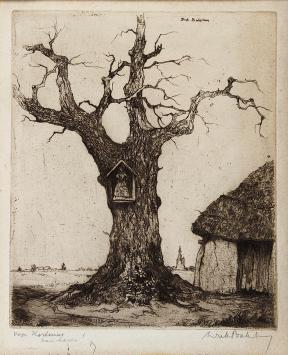 Gesigneerde ets van de Belgische kunstenaar D. Baksteen
