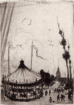 Gesigneerde ets van de Belgische kunstenaar D. Baksteen