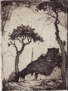 Gesigneerde ets van de Belgische kunstenaar D. Baksteen