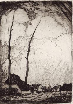 Gesigneerde ets van de Belgische kunstenaar D. Baksteen