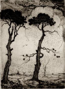 Gesigneerde ets van de Belgische kunstenaar D. Baksteen