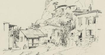 Georges-Marie Baltus mt een litho van een landschap