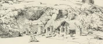 Georges-Marie Baltus mt een litho van een landschap