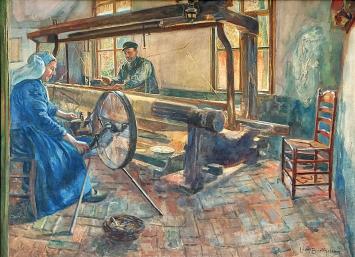 Léon Bartholomé  met een waterverfschilderij