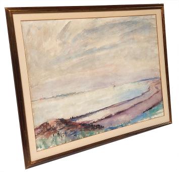 Aquarel, schip op de brede Schelde