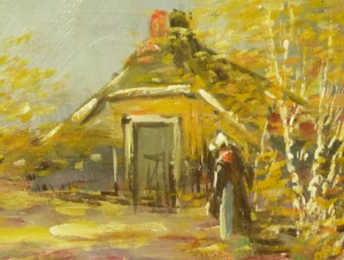 Farmhouse with lady in landscape