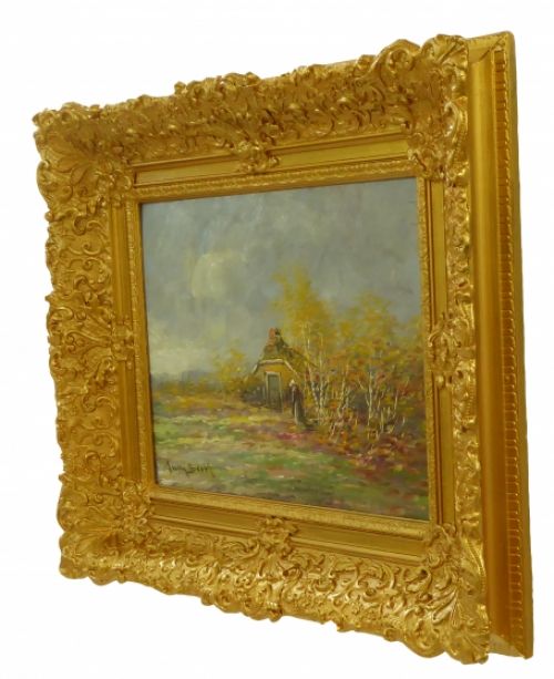 Farmhouse with lady in landscape