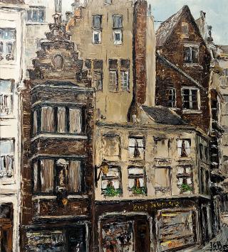 de kunstschilder Jean-Guy Beernaert met een schilderij