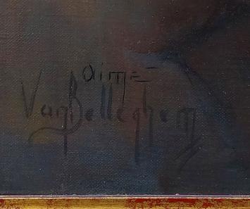 Aimé Van Belleghem met een schilderij, de boer