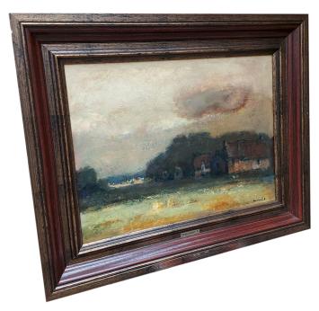 Landschap met hoeve bij valavond