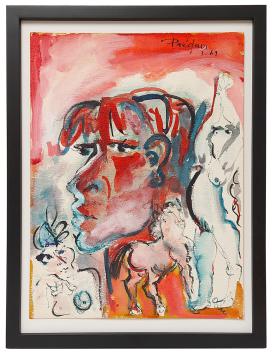 Bernadette Prédair met een schilderij op papier