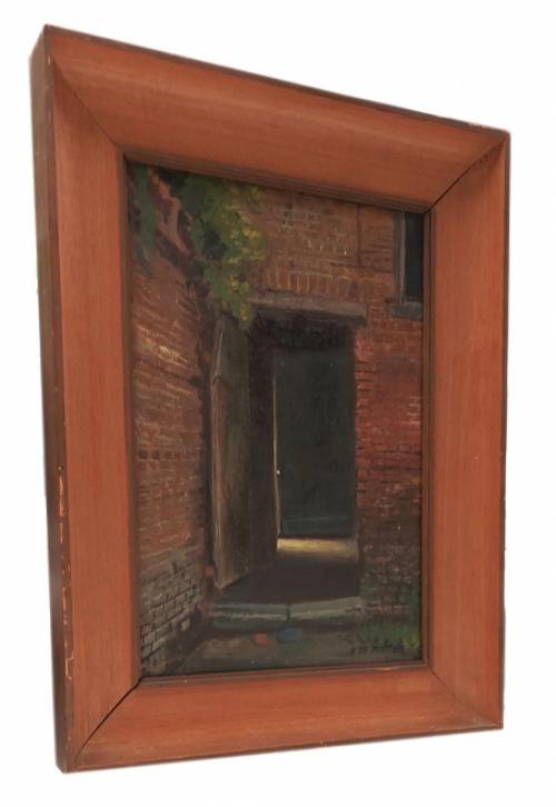 Bernard De Pooter met een schilderij uit 1946