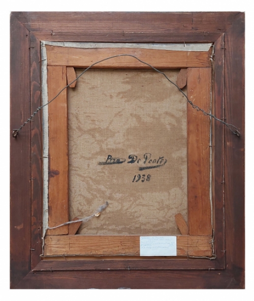 Bernard De Pooter met een schilderij uit 1938