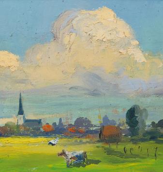 Kunstwerk op bord van de Wilrijkse schilder Bernard De Pooter