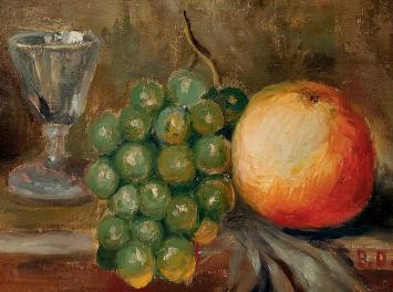 Stilleven met appel en druiven