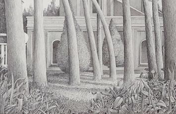 Bert Andreae met een grafisch kunstwerkje