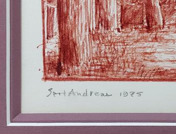 Bert Andreae met een rode wasco tekening